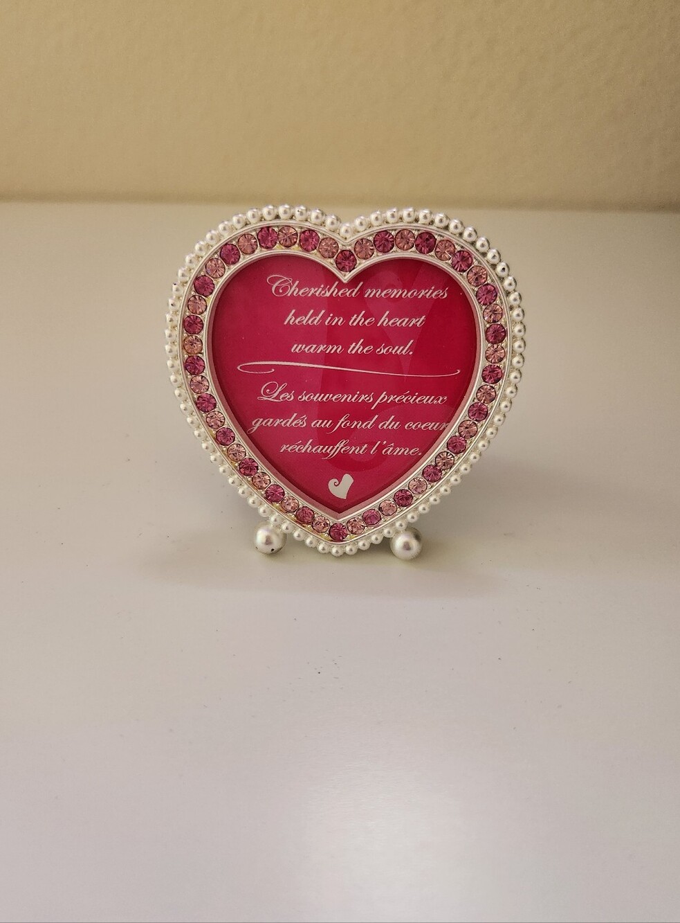 Pink Rhinestone Heart Photo Frame Cherished Memories Decorative Mini Picture